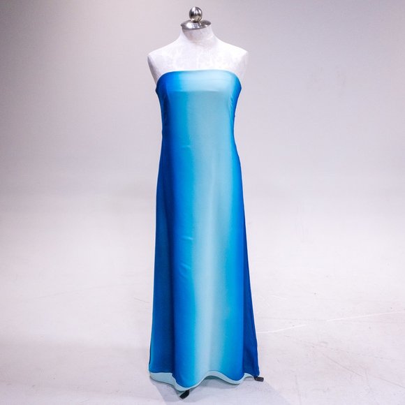 Y2K Vintage 8 Silk Dress Ombre Tie Dye Printed Strapless Long Maxi Formal Blue - Picture 11 of 12